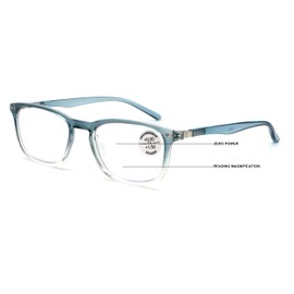 V.W.E. Lightweight Progressive Clear Bifocal Reading glasses - No Line or Bubble - Zero Power on Top Reader Translucent Slim (Blue, 3.50, x)