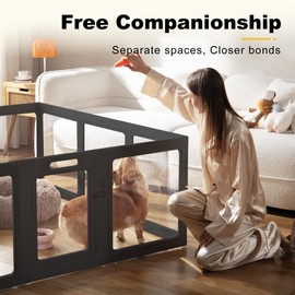 Clear Acrylic Dog Playpen Indoor, Puppy Cat Small Pet Play Pen, Pet Cat Foldable Playpen for Rabbits, Dog Fence Crate Kennel Whelping Cage (Black, 10 Panel)