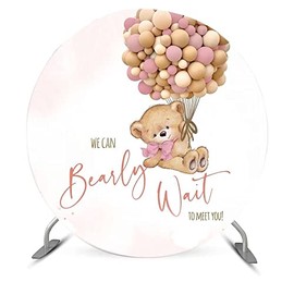 ittsmnt We Can Bearly Wait to Meet You Round Backdrop Cover for Pink Girl Baby Shower Party Round Cover Background Decoration Photography Photobooth Circle Round Banner Dia-7.5ft NO76