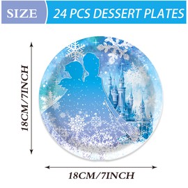 OXYLIPO 7" Winter Snowflake Paper Plates Celebrate Party Tableware Round Disposable Dinner Paper Plates Set Winter Snowflake Theme Party Paper Plates Festival Party Supplies, Pack of 24