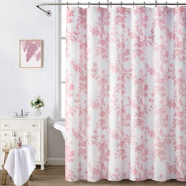 XOGUIBO Pink Floral Shower Curtain,Vintage Cotton Cottagecore Shower Curtains for Bathroom, 72" W x 72" L
