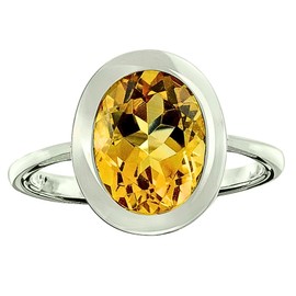 RB Gems Sterling Silver 925 Ring Genuine Gemstone Oval 10x8 mm with Rhodium-Plated Finish, Bezel-Setting (Citrine, 9)