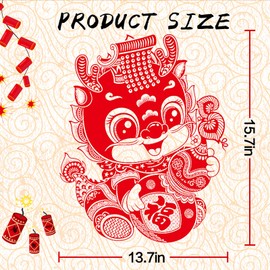 2 Large Traditional Chinese New Year Window Stickers 2024 Year of The Dragon Happy Lunar New Year Window Clings Spring Festival Bunny Window Clings Decoration (Style-D)