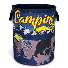 Camping Laundry Basket Oxford Cloth Mountain Tents Bonfires Bear Laundry Hamper With Handle Foldable Portable Clothes Storage Basket 18.9 X 16.5 Inch Storage Bag For Laundry Room/Bathroom/Bedroom