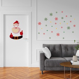 WALPLUS 70x90cm Christmas Combo Decorations Wall Stickers Cute Santa with Colourful Snowflakes Wall Art Window Display Clings Display Decals Living Room Sale Clearance Living Room Bedroom DIY Gift
