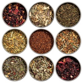 Heavenly Tea Leaves Organic Herbal Tea Sampler (Approx. 90 Cups of Loose Leaf Tea), 9 Naturally Caffeine-Free Tisanes - Great Hot or Iced, Variety Pack, Assorted Gift Set, Health & Immune Support