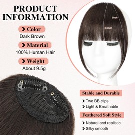 YOLIN Clip in Bangs, 100% Human Hair Bangs with Temples Bangs Hairpieces for Women Clip in Fake Bangs for Daily Wear (Dark brown)