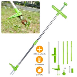 Zorpupoa Weed Puller Tool, Stand-Up Weed Remover 3 Claws Aluminum Grass Manual Weeder 38.98in Long Handle with Foot Pedal, Quick-Release Weed for Easy Weeding