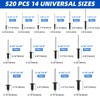 Besitu 520pcs Black Rivets Pop Rivets Assortment Kit,14 Sizes Aluminum