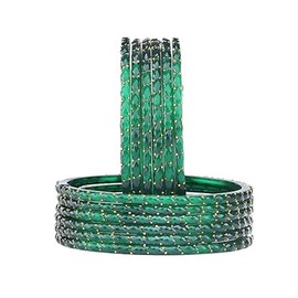Shemass Raindrop Glass Bangles Set For Women & Girls | Trendy Transparent Crystal Glass Bangles | (GREEN, 2.6)