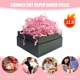 Tisspoms Pink Crinkle Cut Paper Shred Filler, 2 LB Basket Filler Shredded Paper, Confetti Stuffing for Basket Filling, Mother's Day, Birthdays, Weddings, DIY Gift Wrapping, Stuffer Party Supplies