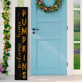 12x72" Large Black Farmhouse "Welcome Home Pumpkins" Wooden Porch Sign - Rustic Fall Welcome Sign with Pumpkin Design - Weatherproof Outdoor Thanksgiving Decor for Front Door, Porch, and Seasonal Home Decor