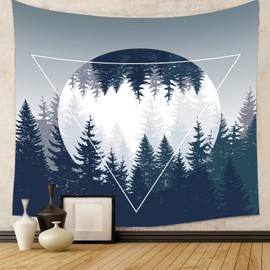 SteadyINK® Forest Moon Tapestry Wall Hanging – Nature-Inspired Minimalist Design – Modern Boho Aesthetic Decor with Trees & Geometric Shapes - Perfect for Meditation , Bedroom , Living Room Décor - Durable Fabric - 200x150CM