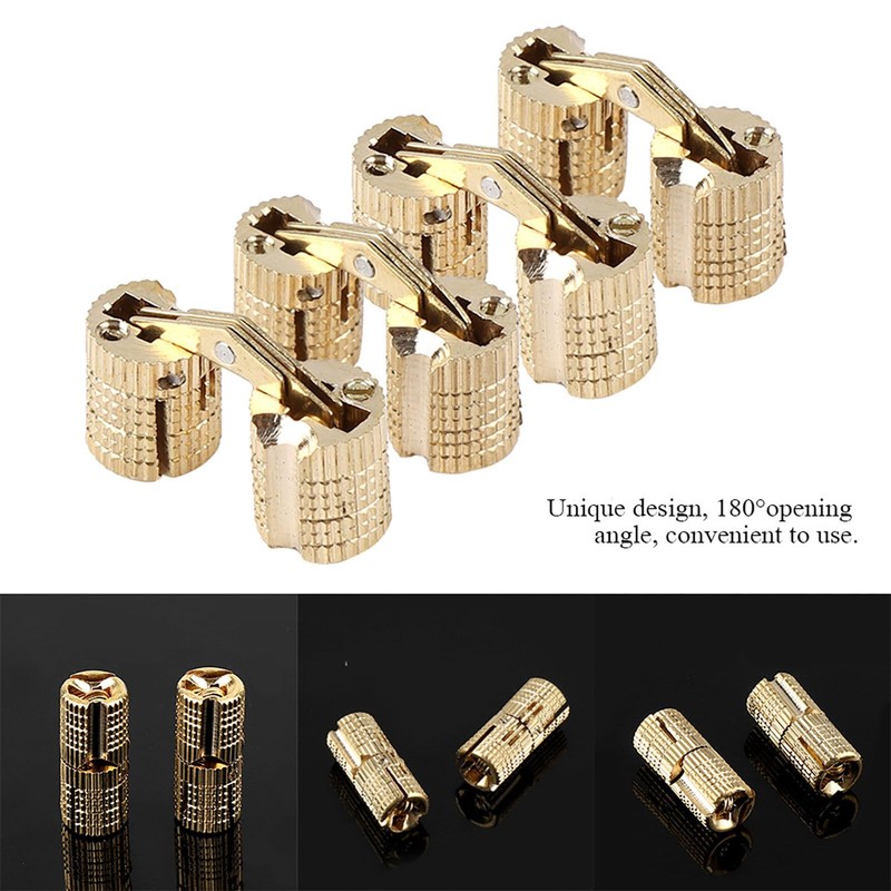 180° Brass Concealed Hinges, 4Pcs 8mm Hidden Cabinet Hinges, Invisible