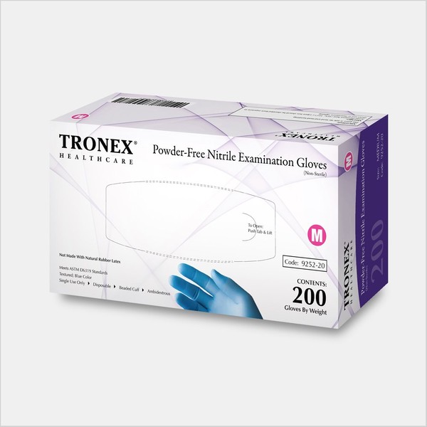 TRONEX 9252-Nitrile Exam Glove, Fingertip-Textured, Powder-Free, Blue (200, X-Large)
