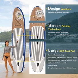 11’×33”×6” Inflatable Stand Up Paddle Board Non-Slip Deck, Complete SUP Accessories for All Skill Levels, Wide Seat & Safety Leash, 3 Fins, Adjustable Paddle, Pump & Carrying Backpack (Dark Blue)