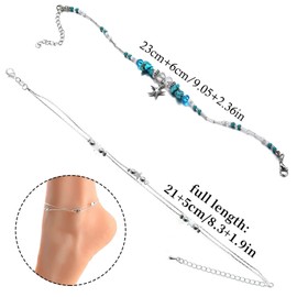 2 Pcs Ankle Bracelets For Women, Foot Bracelet Beach Adjustable Ankle Chain Layered Ankle Bracelet Starfish Beach Anklet Boho Turquoise Anklet Star Ankle Bracelet Boho Double Anklet for Kids Girls