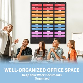 Annecy 30 Pockets Classroom Mailbox, Hanging Wall File Organizer, Black Storage Pocket Chart for Folder and Paper, Space Saver, Come with Wall Hangers, Over The Door Hooks, Labels