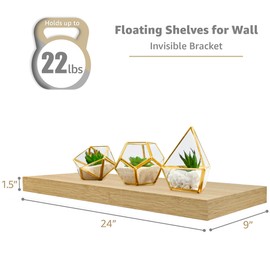 Sorbus Floating Shelves, Wall Shelves for Bedroom, Kitchen, Living Room, Bathroom Shelves Over The Toilet, Home Decor, Farmhouse Style, 24 x 9 Inch Wall Mounted Floating Shelves for Wall (4 Pack)