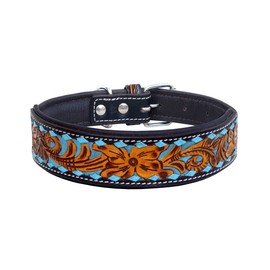 Affilare Leather Dog Collar Western Style Heavy Duty Hand Tooled Adjustable Padded Soft for Puppies and Big Dogs 10AB110-S