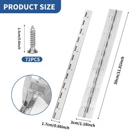 AZKEEGREY 6 Pcs Piano Hinges 12 Inch Stainless Steel Piano Hinge with Screws Heavy Duty Continuous Piano Hinge for Pianos Cabinet Wood Doors Windows Boats