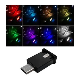 Wevdn USB Type C LED Ambient Light, Adjustable Brightness 8 Color RGB LED Interior Lighting, Mini USB Night Atmosphere Lamp for Car Home Decoration, Universal Car Interior Accessories
