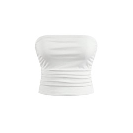 RoseSeek Women's Strapless Tube Top Sleeveless Ruched Corset Crop Tops Fitted Summer Bandeau White Small