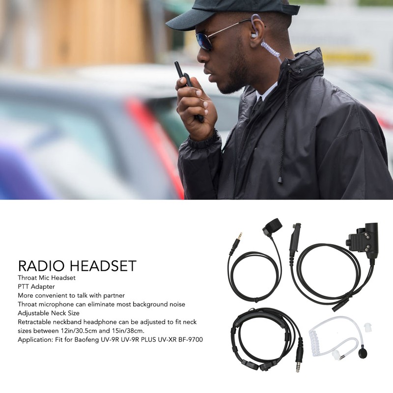 Throat Mic Headset 7.1mm Plug with PTT Adapter Push to