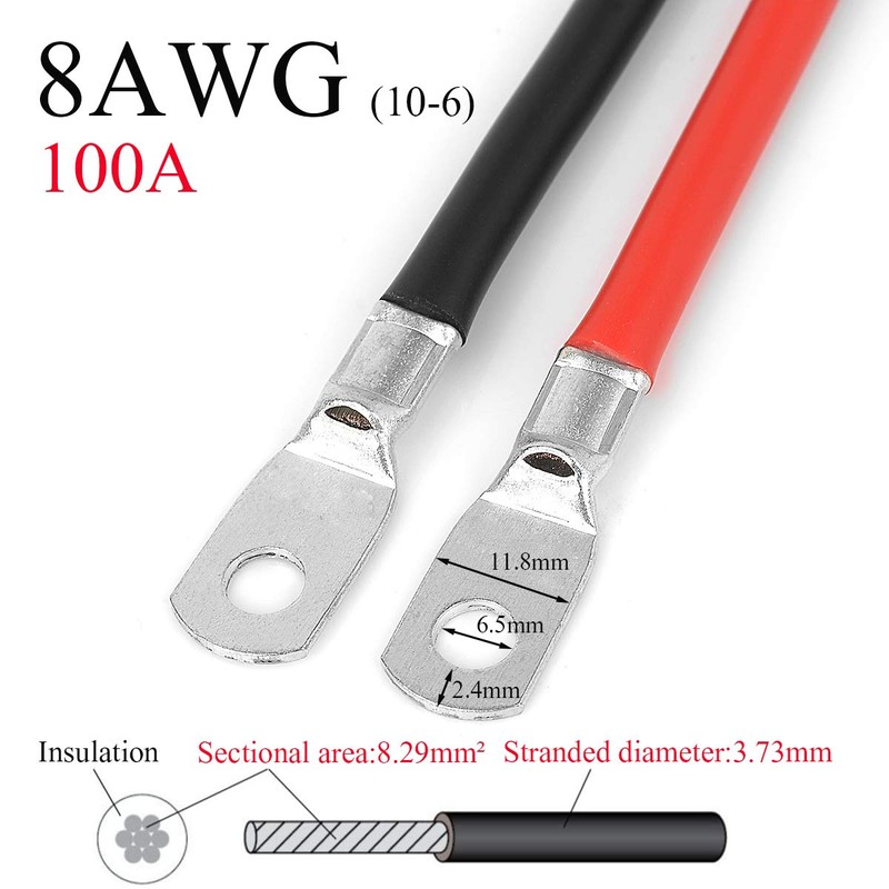 Jtron 20 inch Cables 10 AWG(6-5) Gauge Red + Black