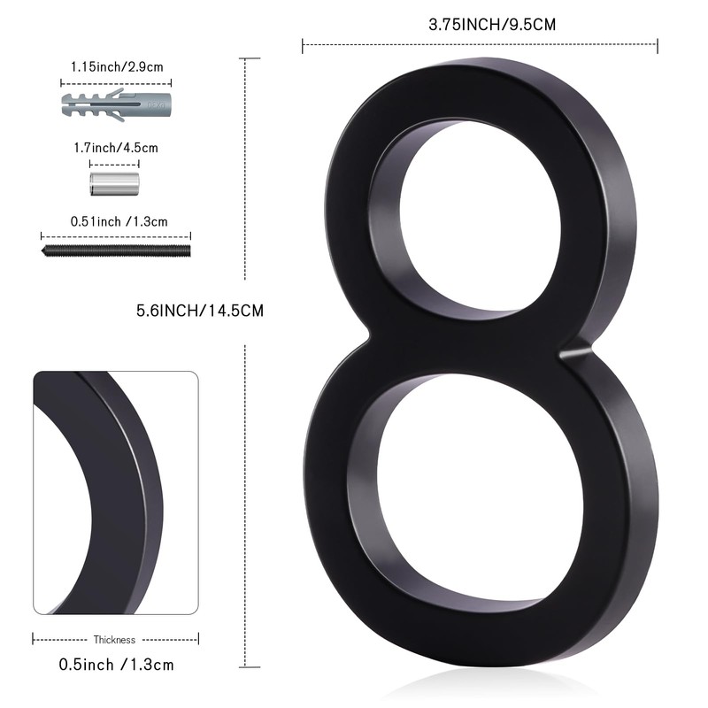 Floating House Number 8, YIPLED 6 Inch Modern House Numbers