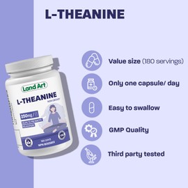 L-Theanine 250mg 180 Vcaps - BONUS SIZE - 180 Servings - HIGH POTENCY - Promotes Relaxation - Vegan - Made in Canada