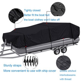 Pontoon Boat Cover 17-20ft Heavy Duty 600D UV Resistant Waterproof Oxford Fabric, Trailerable Pontoon Cover for Pontoon with Air vents,Adjustable Tie Down Straps,Black(Black, Length 17-20 ft,Beam 96")