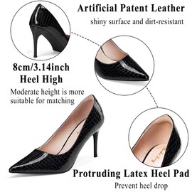 Elisabet Tang 3 in Classic Pointy Pull on Heeled Wedding Pumps - Comfortable Stiletto Closed Toe Dress Heels for Prom Work Black Grain Patent 8