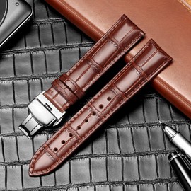 MUENShop Watch Strap with Folding Clasp Leather Quick Release Genuine Leather Strap for 18 mm - 24 mm Black Brown Blue Green Calfskin Replacement for Men / Women, brown, 18 mm, Classic