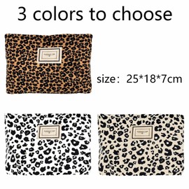 HERZWILD Cosmetic Bag Women's Make Up Bag Cord with Zip Toiletry Bag Toiletry Bag Makeup Bag Bags for Women and Girls, Beige Leopard, vintage