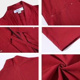 Haseil Men's Kimono Cardigan Japanese Jackets Casual Cotton Open Front Lightweight Linen Outwear, Wine Red, Tagsize XL=USsize M