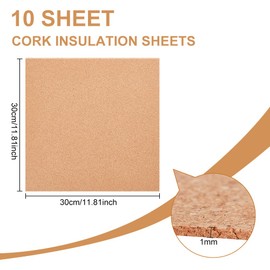 BENECREAT 10pcs Cork Sheets 300m*300mm Thickness 1mm Heat Insulation Sound Insulation Anti-Slip Square Bulletin Board Coaster Photo Board Chair Mat Home Decor Handmade Material