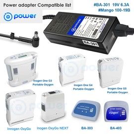 T POWER 120w Charger for Inogen One G1 G2 G3 G4 G5 Oxygen Concentrator Catalog# BA-107 BA-106 BA-301 BA-302 BA-303 19V 6.3A Ac Dc Adapter Power Supply Cord Mango 100-19B