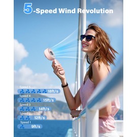 AMACOOL Portable Handheld Fan, High-Power Motor, 5-Speed, 17 Hrs Cooling, 4500mAh Rechargeable, Foldable Design, 3-IN-1 Personal Fan for Cruise Travel Beach, Gifts for Women Girl (Pink)