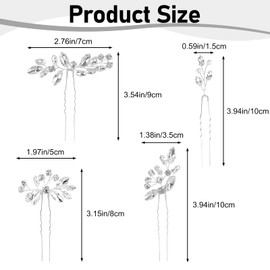 9 Pieces Bride Hair Pins, Rhinestone Hair Accessories for Women, Pearl Crystal Wedding Hairstyle Pieces for Brides, Vintage Hairstyle Jewelry for Bridesmaids Flower Girls Party (Silver)