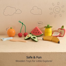 PairPear Wooden Toys Play Food Sets for Kids Kitchen, Kids Toy Food Cutting Fruit Set for Toddlers 3+ Years Old, Pretend Food Play Kitchen Accessories for Girls and Boys