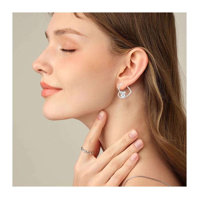 LES OSEWA Dog Animal Earrings Sterling Silver Animal Heart Hoop