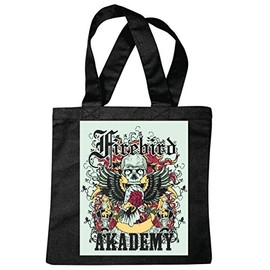 Tasche Umhängetasche FIREBIRD AKADEMY SKULL BIKERSHIRT GOTHIC BIKE CLUB MC MOTORCYCLE CHOPPER CUSTOM MOTORRAD MOTORRADTREFFEN CLUB TREFFEN Einkaufstasche Schulbeutel Turnbeutel in Schwarz