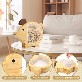 MEKOTRIN Piggy Bank for Kids - Wooden Money Bank, Cute Piggy Bank Creative Kid's Coin Bank, Money Jar Coin Jar for Boys Girls Birthday & Home Decor