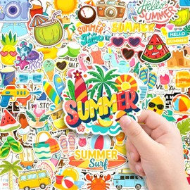 LINAYE 150Pcs Summer Beach Stickers Vinyl Waterproof Non-Repeating Adhesive Summer Hawaiian Tropical Stickers Decals Bulk for Water Bottles,Planner,Luggage,Laptop Summer Party Favors for Kids Adults
