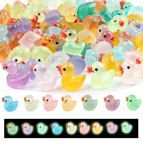 Wqafe 110 Stück leuchtende Mini-Enten aus Kunstharz, winzige Kunststoffente, leuchtet