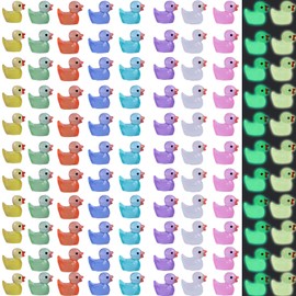 Pack of 100 Mini Ducks, Luminous Resin Ducks, Colourful Small Ducks Miniature Figures for Garden, Landscape, Dollhouse, Ornament, DIY, Crafts, Home Decorations (8 Colours)