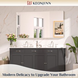 Keonjinn Brushed Nickel Mirror 24” x 36” Silver Bathroom Mirror for Over Sink, Rounded Rectangle Farmhouse Vanity Mirror with Metal Frame, HD Tempered Glass Decorative Wall Mirror(Horizontal/Vertical)