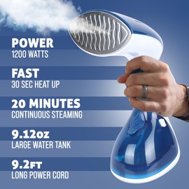 UNDERJAY Steamer for Clothes 1200W, Compact Handheld Garment Steamer for Home, Travel, Office. Portable Clothing Steamer with Upgraded Large Capacity Water Tank. Fabric Wrinkle Remover.