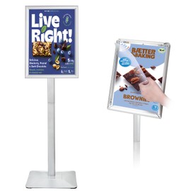 INNOVSIGN Heavy Duty Adjustable Pedestal Poster Sign Stand, 11x17 Aluminum Open Floor Standing Sign Holder for Vertical and Horizontal View Display, Silver